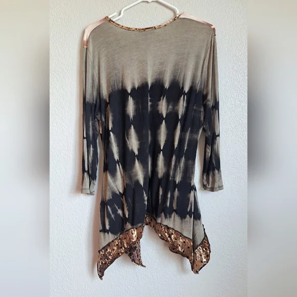 The Pyramid Collection Y2K Mixed Print Asymmetric Hemline Velvet Sheer Polkadot - Picture 10 of 11